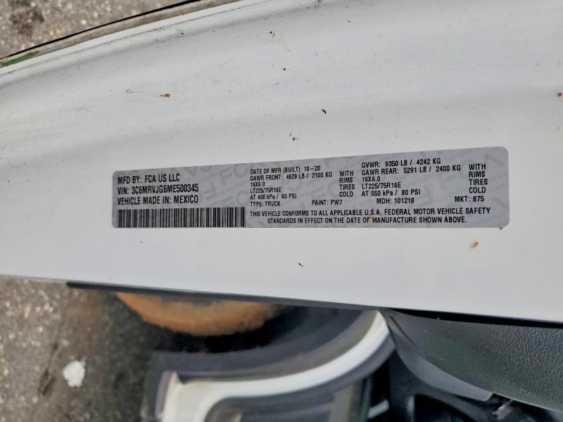 Продаж на аукціоні авто 2021 Ram Promaster 3500, vin: 3C6MRVJG6ME500345, номер лоту: 59593646