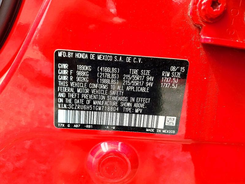 2016 Honda Hr-v მანქანა იყიდება აუქციონზე, vin: 3CZRU6H51GM718804, აუქციონის ნომერი: 59954276