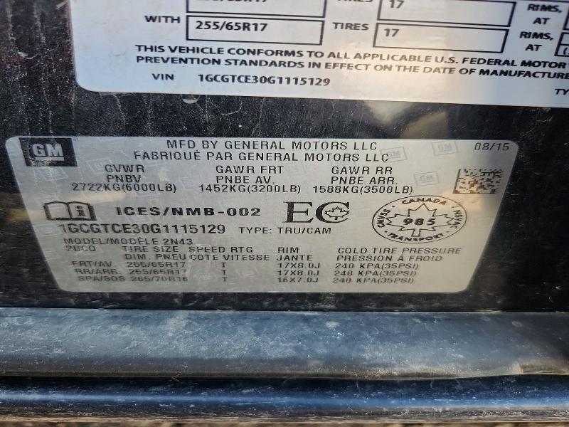 Продаж на аукціоні авто 2016 Chevrolet Colorado, vin: 1GCGTCE30G1115129, номер лоту: 62201706