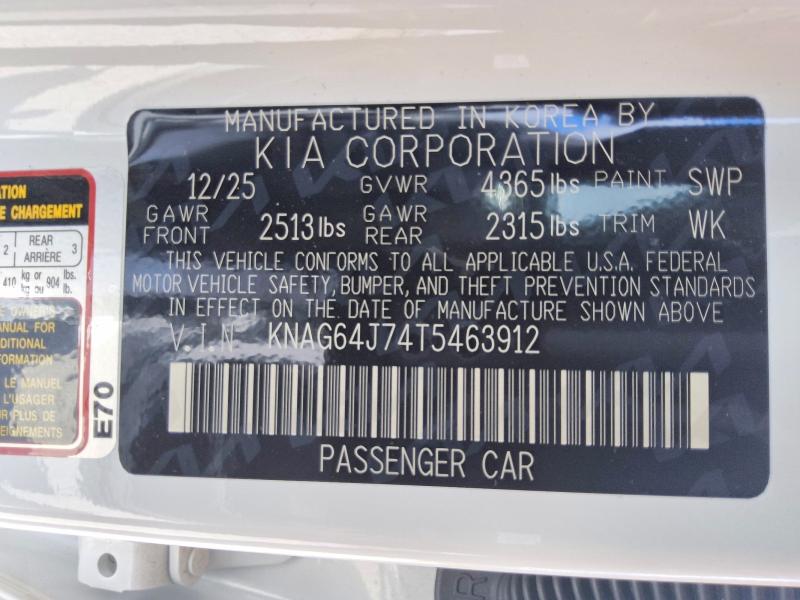 Aukcja sprzedaży 2026 Kia K5, vin: KNAG64J74T5463912, numer aukcji: 60437396