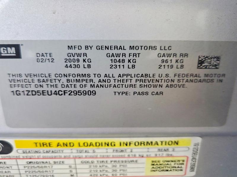 59261266 :رقم المزاد ، 1G1ZD5EU4CF295909 vin ، 2012 Chevrolet Malibu مزاد بيع