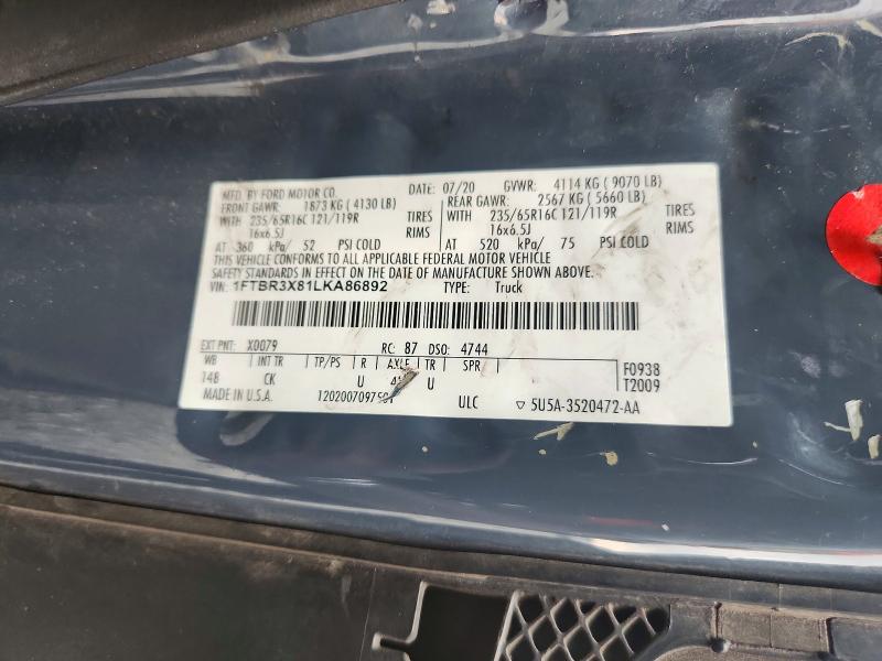 2020 Ford Transit მანქანა იყიდება აუქციონზე, vin: 1FTBR3X81LKA86892, აუქციონის ნომერი: 61597766