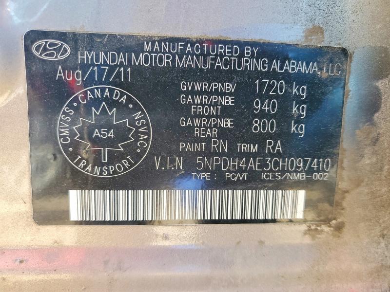 Продаж на аукціоні авто 2012 Hyundai Elantra, vin: 5NPDH4AE3CH097410, номер лоту: 60371586