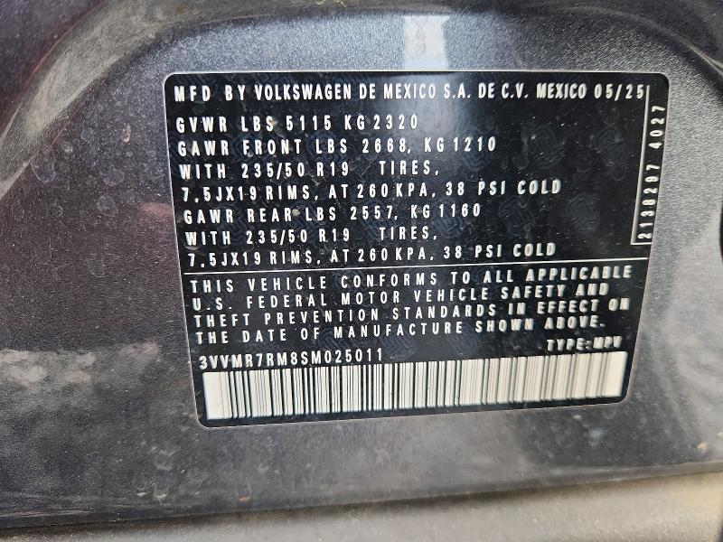 Aukcja sprzedaży 2025 Volkswagen Tiguan, vin: 3VVMR7RM8SM025011, numer aukcji: 60094896