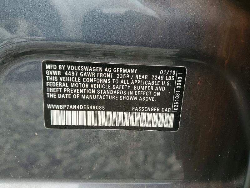 2013 Volkswagen Cc მანქანა იყიდება აუქციონზე, vin: WVWBP7AN4DE549085, აუქციონის ნომერი: 60847446