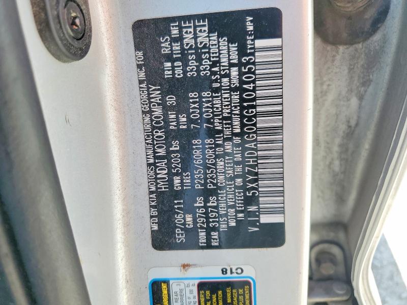 60457246 :رقم المزاد ، 5XYZHDAG0CG104053 vin ، 2012 Hyundai Santa Fe مزاد بيع