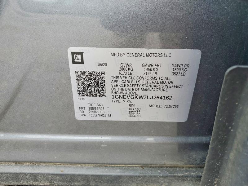Auction sale of the 2020 Chevrolet Traverse, vin: 1GNEVGKW7LJ264162, lot number: 60558656