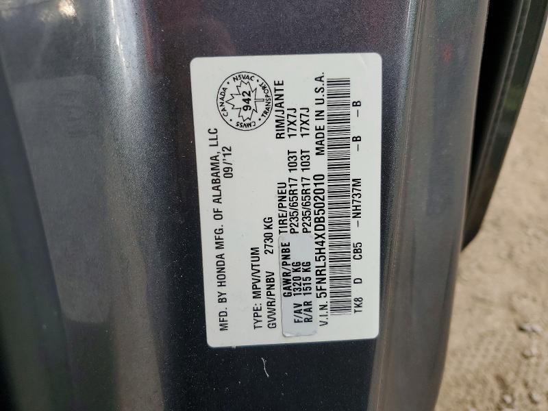 59129096 :رقم المزاد ، 5FNRL5H4XDB502010 vin ، 2013 Honda Odyssey مزاد بيع
