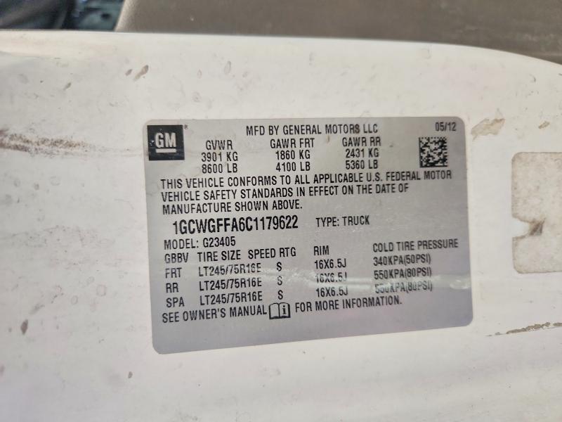 60203496 :رقم المزاد ، 1GCWGFFA6C1179622 vin ، 2012 Chevrolet G2500  Express مزاد بيع