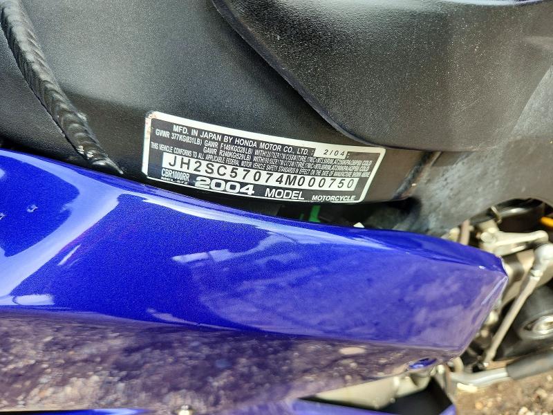 59594456 :رقم المزاد ، JH2SC57074M000750 vin ، 2004 Honda Cbr1000 مزاد بيع