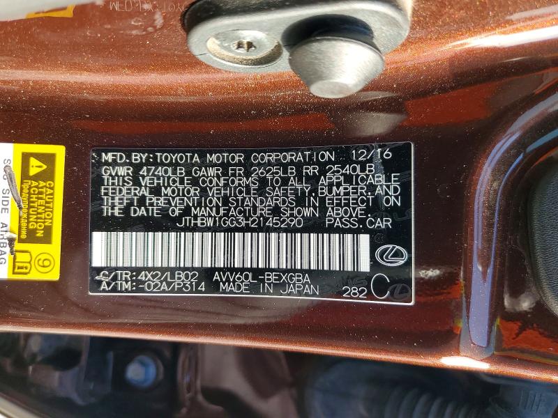 Aukcja sprzedaży 2017 Lexus Es, vin: JTHBW1GG3H2145290, numer aukcji: 62037326