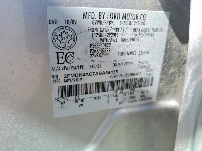 2010 Ford Edge მანქანა იყიდება აუქციონზე, vin: 2FMDK4AC7ABA54435, აუქციონის ნომერი: 60077086
