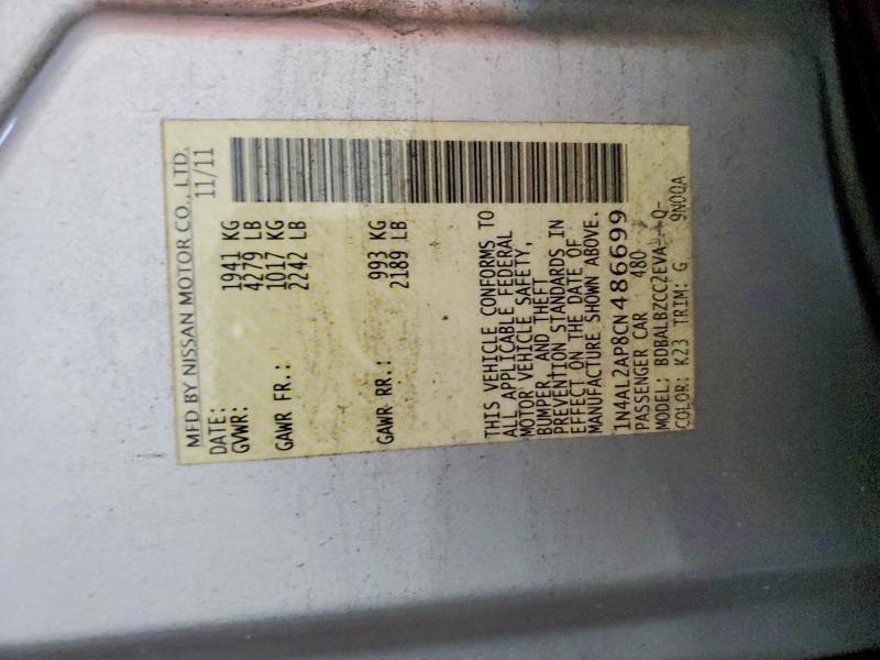 Aukcja sprzedaży 2012 Nissan Altima, vin: 1N4AL2AP8CN486699, numer aukcji: 60001456