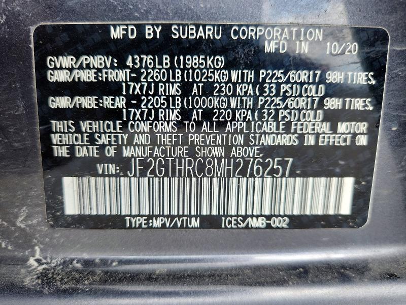 Aukcja sprzedaży 2021 Subaru Crosstrek, vin: JF2GTHRC8MH276257, numer aukcji: 60936906