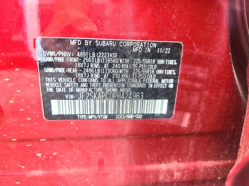 Aukcja sprzedaży 2023 Subaru Forester, vin: JF2SKAPC0PH424963, numer aukcji: 63140476