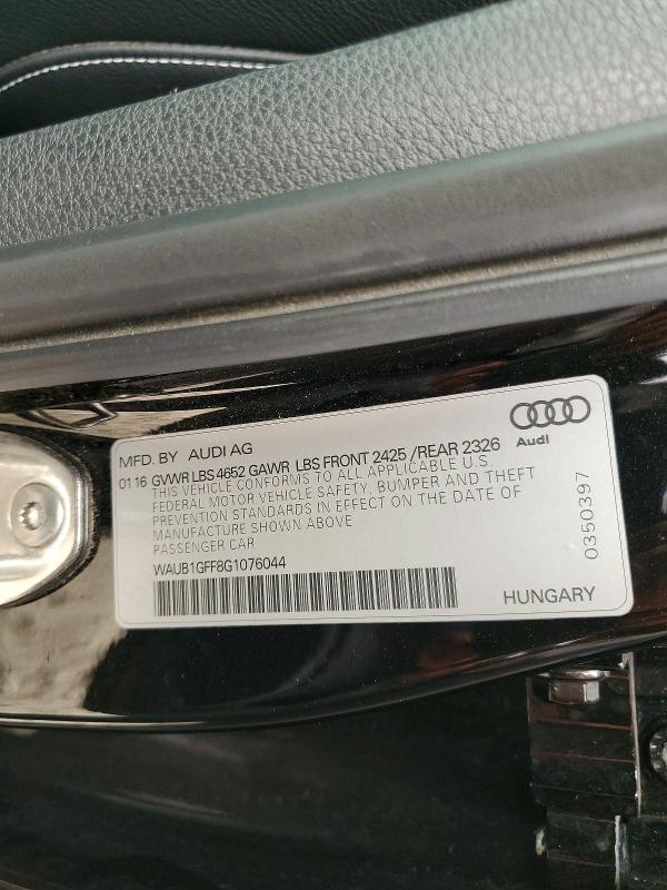 2016 Audi S3 მანქანა იყიდება აუქციონზე, vin: WAUB1GFF8G1076044, აუქციონის ნომერი: 60737926