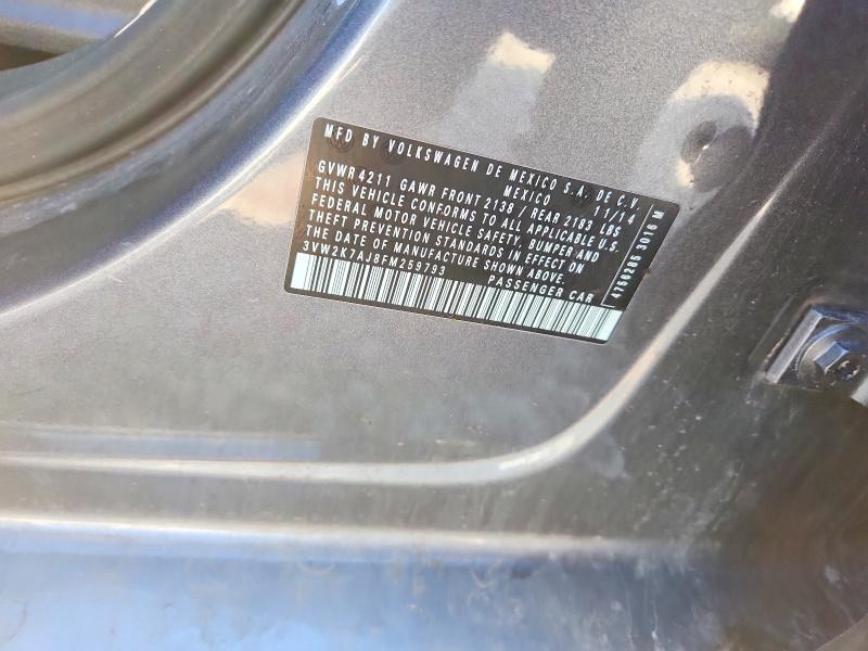 62527156 :رقم المزاد ، 3VW2K7AJ8FM259793 vin ، 2015 Volkswagen Jetta مزاد بيع