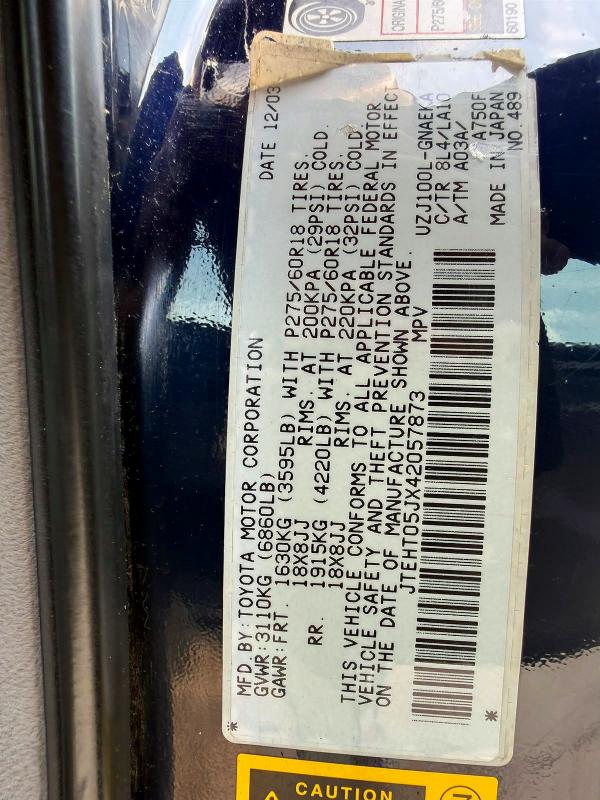 Aukcja sprzedaży 2004 Toyota Land Cruiser, vin: JTEHT05JX42057873, numer aukcji: 63173746