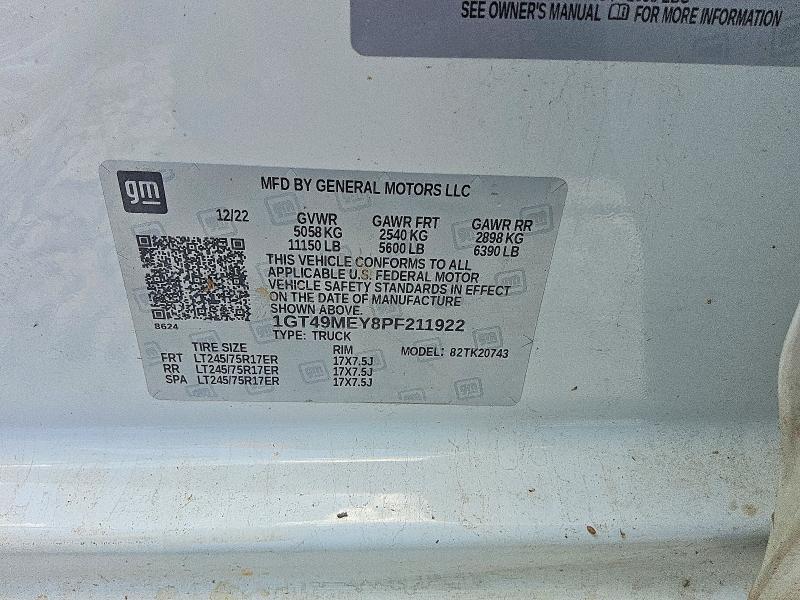 Aukcja sprzedaży 2023 Gmc Sierra, vin: 1GT49MEY8PF211922, numer aukcji: 60577006