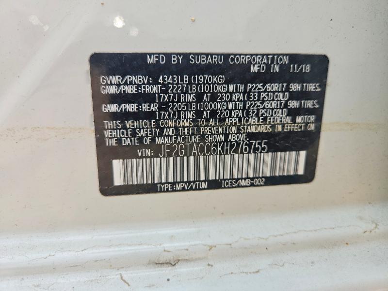 Aukcja sprzedaży 2019 Subaru Crosstrek, vin: JF2GTACC6KH276755, numer aukcji: 61413476