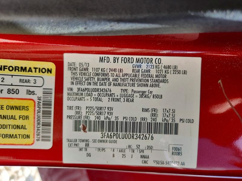 Продаж на аукціоні авто 2013 Ford Fusion, vin: 3FA6P0LU0DR342676, номер лоту: 59917126