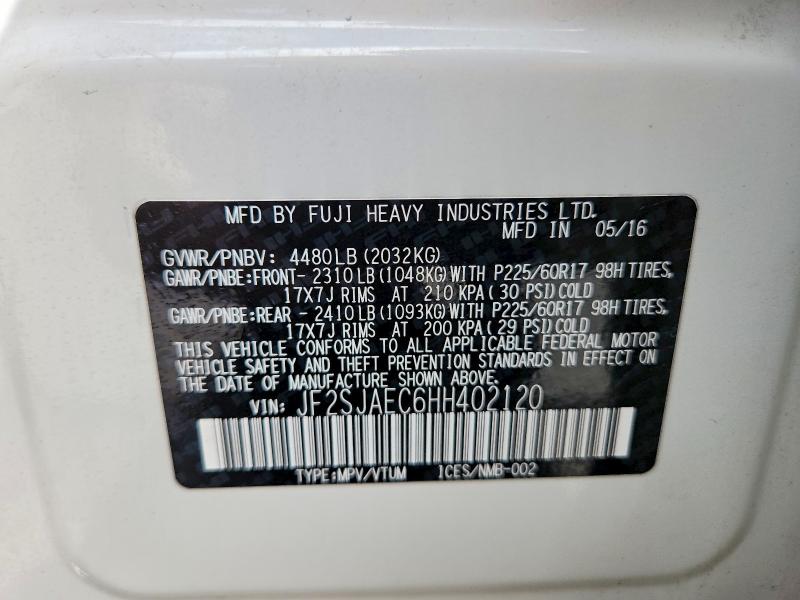61892396 :رقم المزاد ، JF2SJAEC6HH402120 vin ، 2017 Subaru Forester مزاد بيع