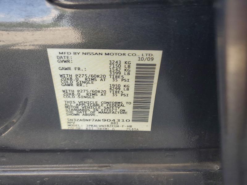 60611066 :رقم المزاد ، 5N3ZA0NF7AN904310 vin ، 2010 Infiniti Qx56 مزاد بيع