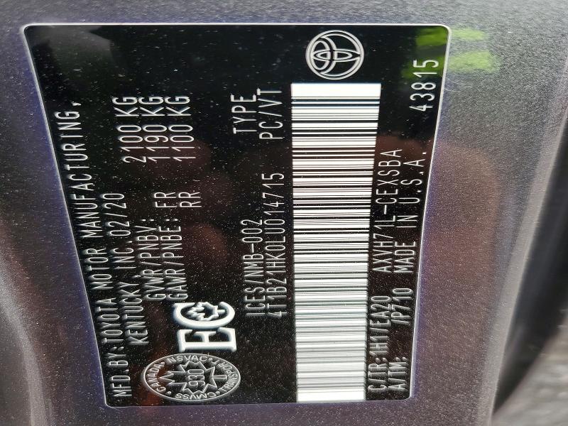 Продаж на аукціоні авто 2020 Toyota Camry Hybrid, vin: 4T1B21HK0LU014715, номер лоту: 60864446