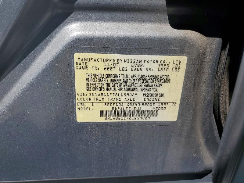 2008 Nissan Sentra მანქანა იყიდება აუქციონზე, vin: 3N1AB61E78L659089, აუქციონის ნომერი: 61215246
