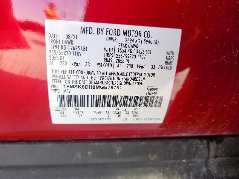 Продаж на аукціоні авто 2021 Ford Explorer, vin: 1FMSK8DH8MGB78751, номер лоту: 59846866