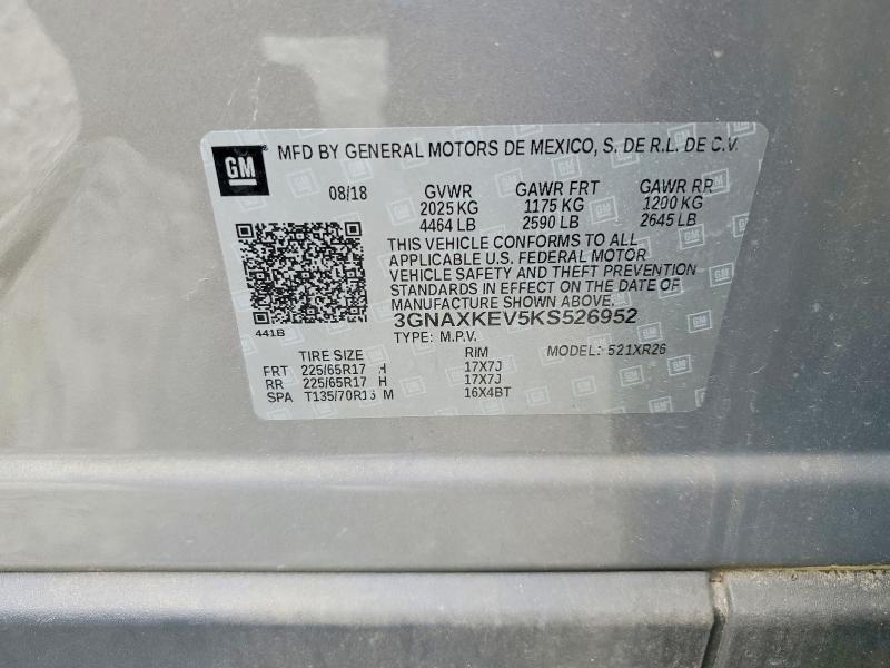 Aukcja sprzedaży 2019 Chevrolet Equinox, vin: 3GNAXKEV5KS526952, numer aukcji: 60750236