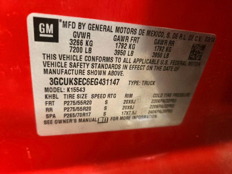 2014 Chevrolet Silverado მანქანა იყიდება აუქციონზე, vin: 3GCUKSEC6EG431147, აუქციონის ნომერი: 60474876