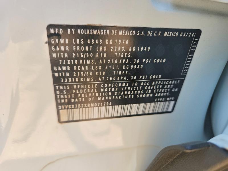 Aukcja sprzedaży 2024 Volkswagen Taos, vin: 3VVSX7B2XRM071794, numer aukcji: 60888356