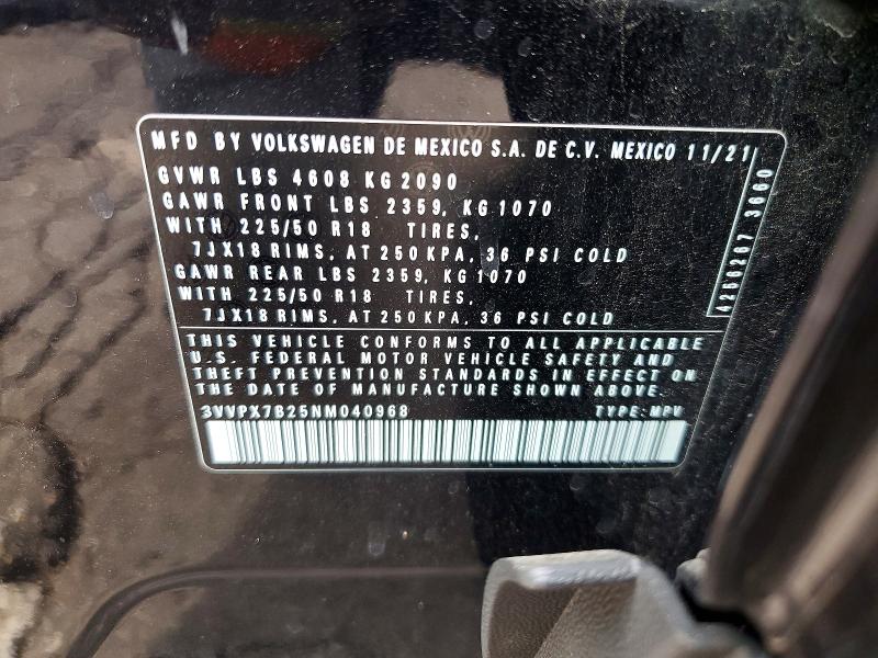 Продажа на аукционе авто 2022 Volkswagen Taos, vin: 3VVPX7B25NM040968, номер лота: 60382836