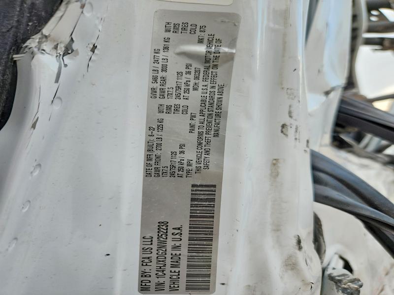 2022 Jeep Wrangler Unlimited მანქანა იყიდება აუქციონზე, vin: 1C4HJXDG2NW252238, აუქციონის ნომერი: 60134546