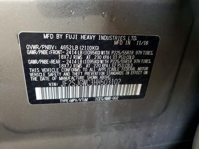 Aukcja sprzedaży 2017 Subaru Forester, vin: JF2SJGWC3HH503102, numer aukcji: 62629126