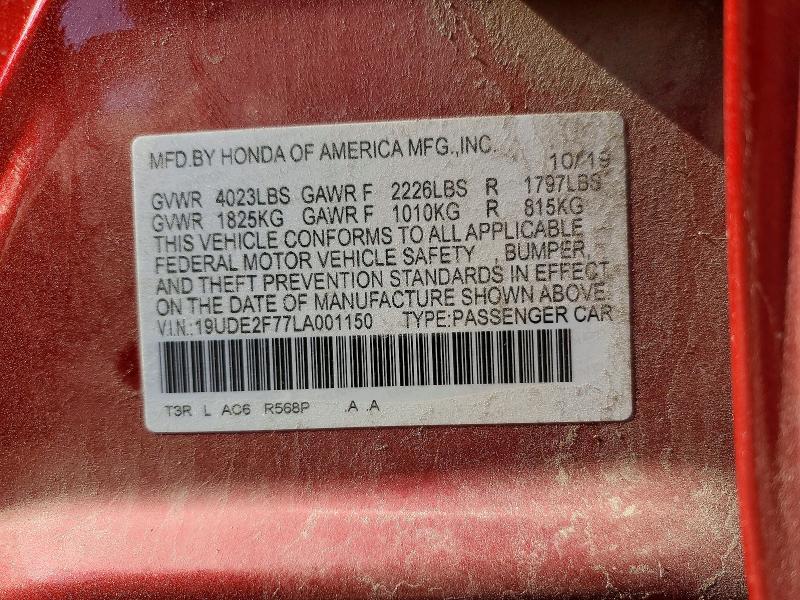 61964366 :رقم المزاد ، 19UDE2F77LA001150 vin ، 2020 Acura Ilx مزاد بيع