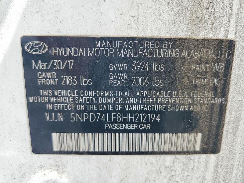 Продажа на аукционе авто 2017 Hyundai Elantra, vin: 5NPD74LF8HH212194, номер лота: 61514566