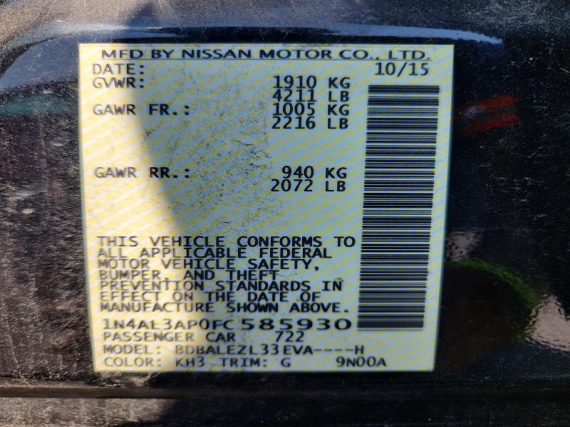 2015 Nissan Altima მანქანა იყიდება აუქციონზე, vin: 1N4AL3AP0FC585930, აუქციონის ნომერი: 62027666
