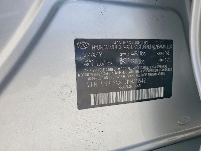60631086 :رقم المزاد ، 5NPE24AF9KH771542 vin ، 2019 Hyundai Sonata مزاد بيع