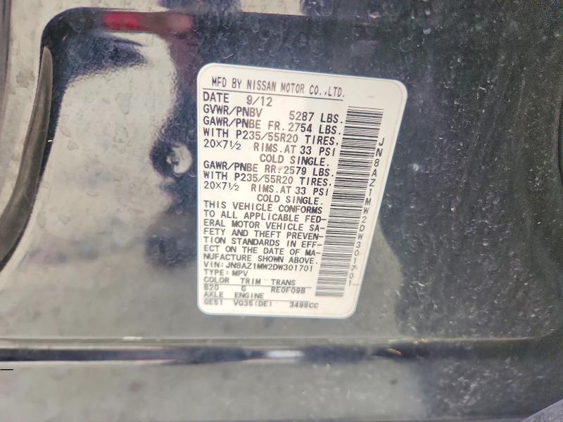 60073336 :رقم المزاد ، JN8AZ1MW2DW301701 vin ، 2013 Nissan Murano مزاد بيع