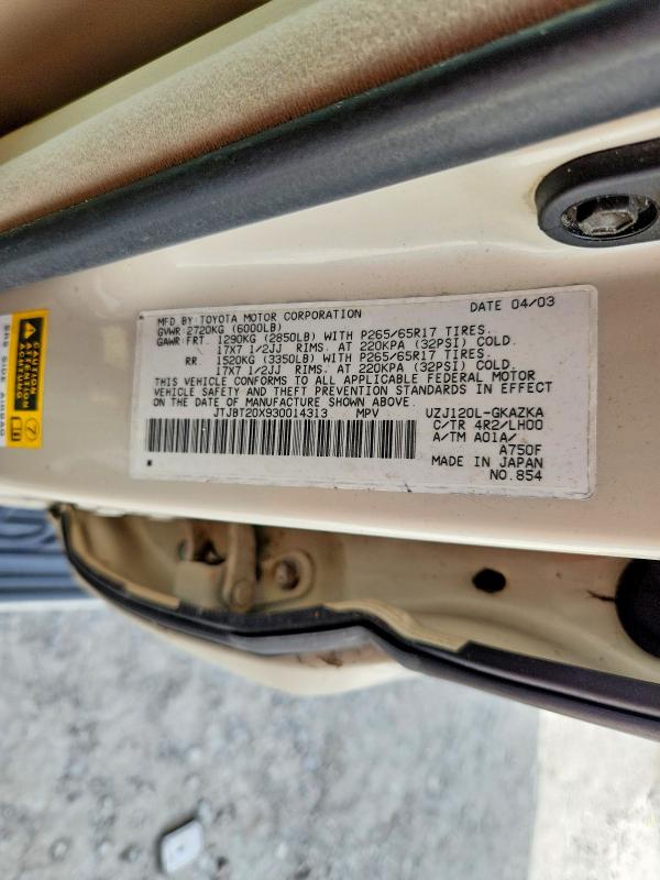 Продажа на аукционе авто 2003 Lexus Gx, vin: JTJBT20X930014313, номер лота: 60806696