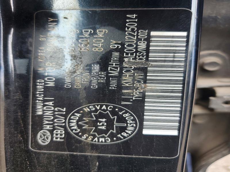 62315186 :رقم المزاد ، KMHCU4AE0CU225014 vin ، 2012 Hyundai Accent مزاد بيع