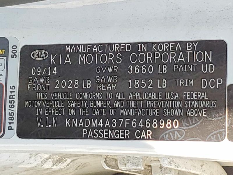 62662656 :رقم المزاد ، KNADM4A37F6468980 vin ، 2015 Kia Rio مزاد بيع