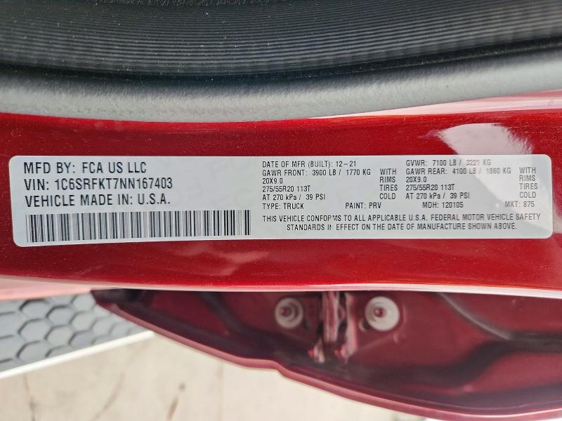 Продаж на аукціоні авто 2022 Ram 1500, vin: 1C6SRFKT7NN167403, номер лоту: 62859506