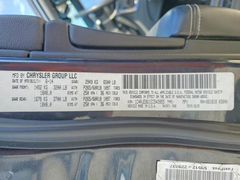 Aukcja sprzedaży 2014 Jeep Grand Cherokee, vin: 1C4RJEBG1EC542855, numer aukcji: 60741296