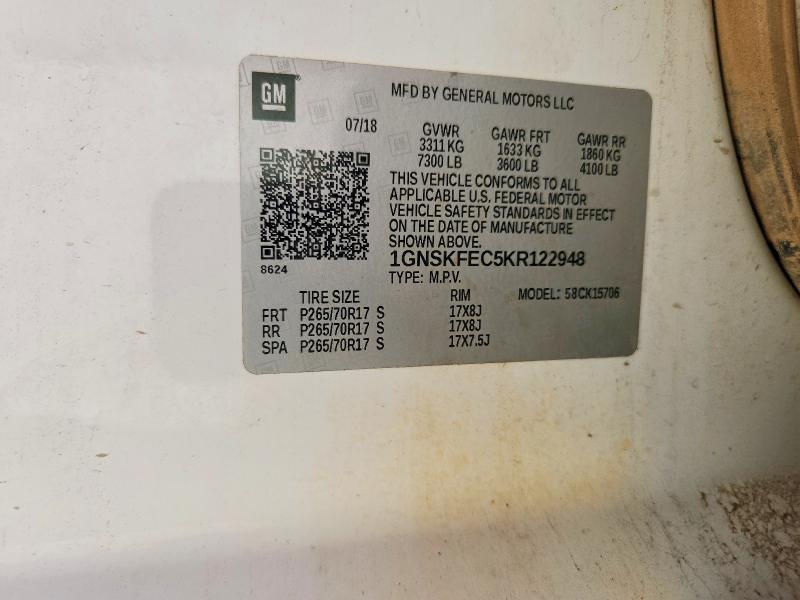 Продажа на аукционе авто 2019 Chevrolet Tahoe, vin: 1GNSKFEC5KR122948, номер лота: 62019056