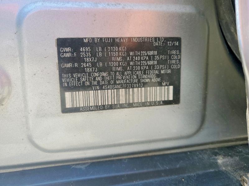 Продажа на аукционе авто 2015 Subaru Outback, vin: 4S4BSANC7F3278912, номер лота: 85447525