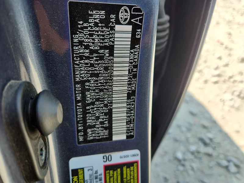 61470056 :رقم المزاد ، 2T1BURHE6EC200959 vin ، 2014 Toyota Corolla مزاد بيع