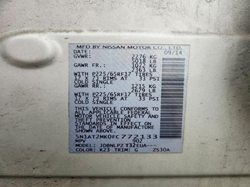 Продаж на аукціоні авто 2015 Nissan Rogue, vin: 5N1AT2MK0FC772133, номер лоту: 61703526